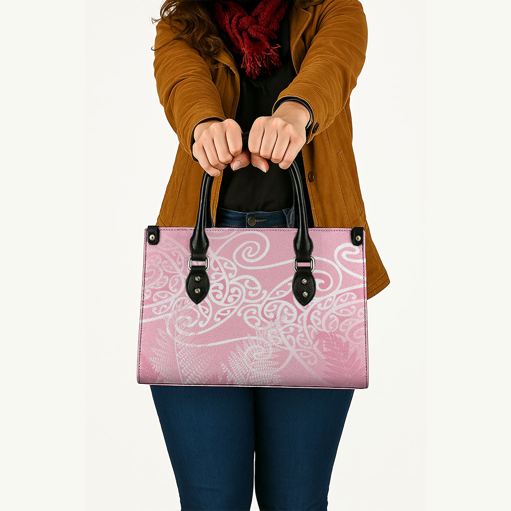 Aotearoa Maori Koru Curves Leather Bag Silver Ferns - Rose Pink