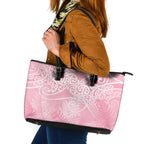 Aotearoa Maori Koru Curves Leather Tote Bag Silver Ferns - Rose Pink