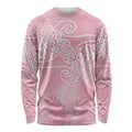 Aotearoa Maori Koru Curves Long Sleeve Shirt Silver Ferns - Rose Pink