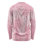 Aotearoa Maori Koru Curves Long Sleeve Shirt Silver Ferns - Rose Pink