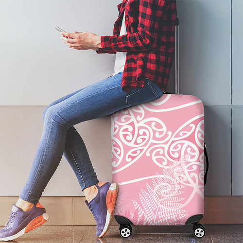 Aotearoa Maori Koru Curves Luggage Cover Silver Ferns - Rose Pink