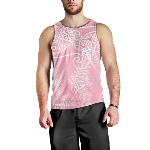 Aotearoa Maori Koru Curves Men Tank Top Silver Ferns - Rose Pink
