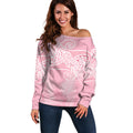 Aotearoa Maori Koru Curves Off Shoulder Sweater Silver Ferns - Rose Pink