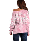 Aotearoa Maori Koru Curves Off Shoulder Sweater Silver Ferns - Rose Pink