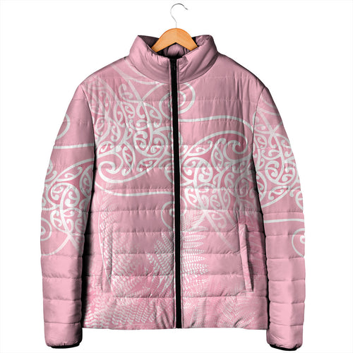 Aotearoa Maori Koru Curves Padded Jacket Silver Ferns - Rose Pink