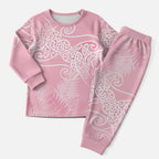Aotearoa Maori Koru Curves Christmas Pajama Set Silver Ferns - Rose Pink