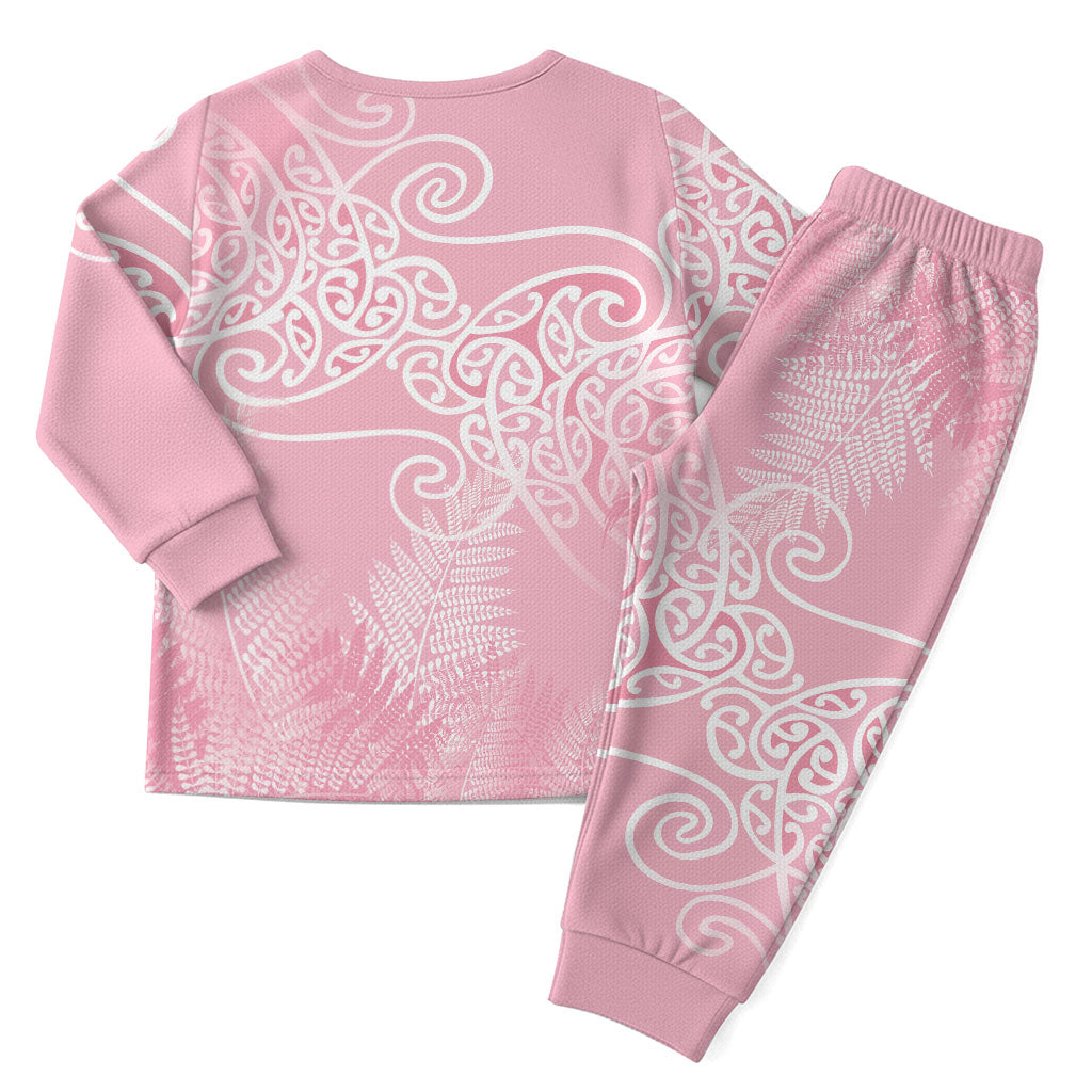 Aotearoa Maori Koru Curves Christmas Pajama Set Silver Ferns - Rose Pink