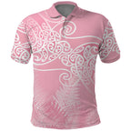 Aotearoa Maori Koru Curves Polo Shirt Silver Ferns - Rose Pink