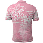 Aotearoa Maori Koru Curves Polo Shirt Silver Ferns - Rose Pink