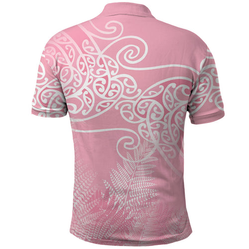 Aotearoa Maori Koru Curves Polo Shirt Silver Ferns - Rose Pink