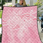 Aotearoa Maori Koru Curves Quilt Silver Ferns - Rose Pink