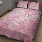 Aotearoa Maori Koru Curves Quilt Bed Set Silver Ferns - Rose Pink