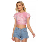 Aotearoa Maori Koru Curves Raglan Cropped T Shirt Silver Ferns - Rose Pink