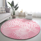Aotearoa Maori Koru Curves Round Carpet Silver Ferns - Rose Pink