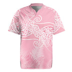 Aotearoa Maori Koru Curves Rugby Jersey Silver Ferns - Rose Pink