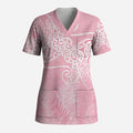 Aotearoa Maori Koru Curves Scrub Top Silver Ferns - Rose Pink