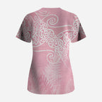 Aotearoa Maori Koru Curves Scrub Top Silver Ferns - Rose Pink