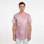 Aotearoa Maori Koru Curves Scrub Top Silver Ferns - Rose Pink