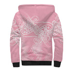 Aotearoa Maori Koru Curves Sherpa Hoodie Silver Ferns - Rose Pink
