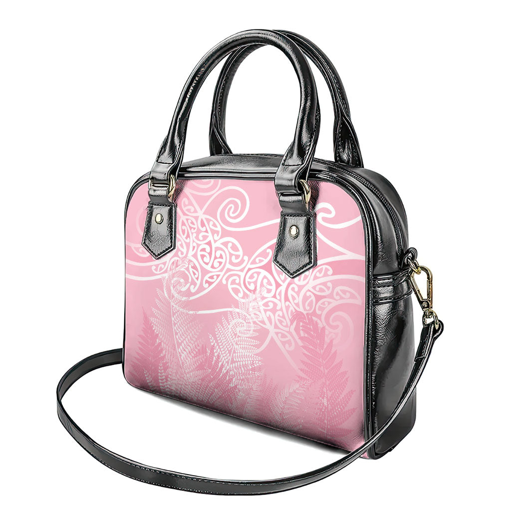 Aotearoa Maori Koru Curves Shoulder Handbag Silver Ferns - Rose Pink