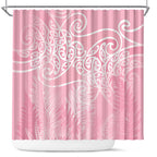 Aotearoa Maori Koru Curves Shower Curtain Silver Ferns - Rose Pink