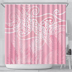 Aotearoa Maori Koru Curves Shower Curtain Silver Ferns - Rose Pink