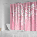 Aotearoa Maori Koru Curves Shower Curtain Silver Ferns - Rose Pink