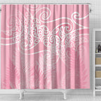 Aotearoa Maori Koru Curves Shower Curtain Silver Ferns - Rose Pink