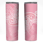 Aotearoa Maori Koru Curves Skinny Tumbler Silver Ferns - Rose Pink