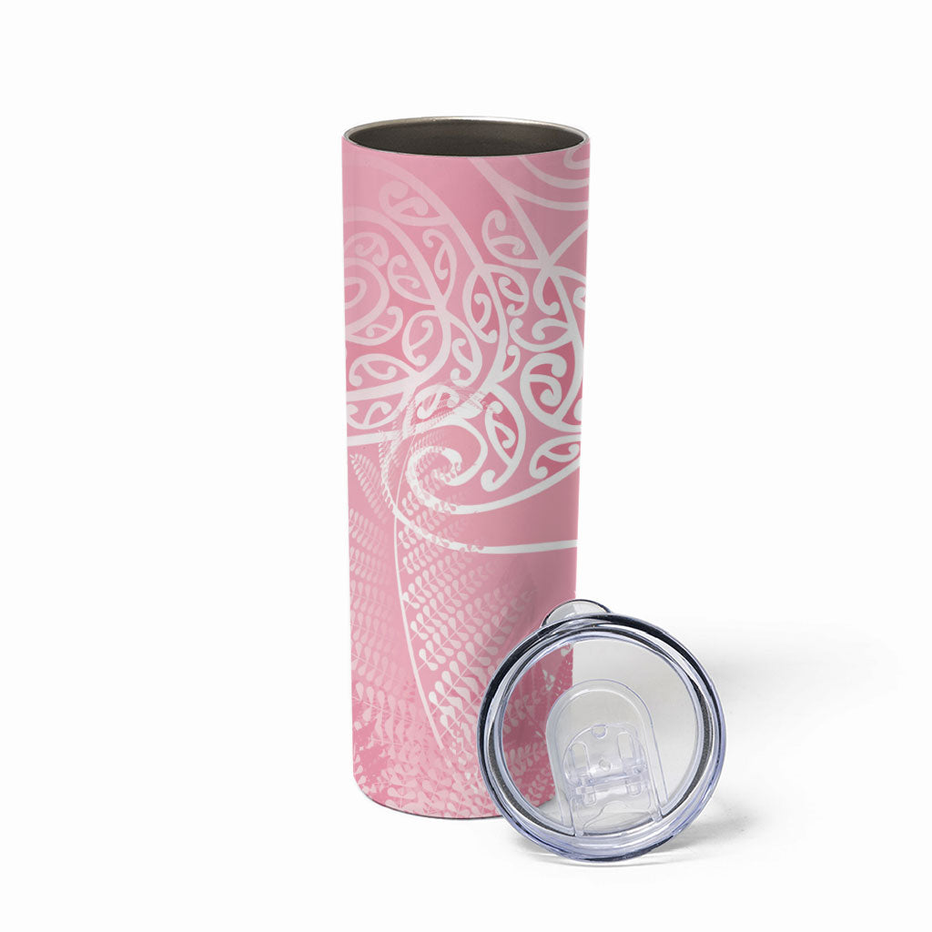 Aotearoa Maori Koru Curves Skinny Tumbler Silver Ferns - Rose Pink