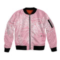 Aotearoa Maori Koru Curves Sleeve Zip Bomber Jacket Silver Ferns - Rose Pink