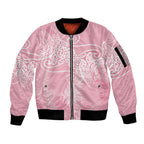 Aotearoa Maori Koru Curves Sleeve Zip Bomber Jacket Silver Ferns - Rose Pink