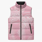 Aotearoa Maori Koru Curves Sleeveless Puffer Jacket Silver Ferns - Rose Pink