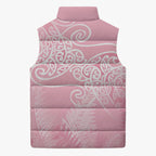 Aotearoa Maori Koru Curves Sleeveless Puffer Jacket Silver Ferns - Rose Pink