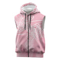 Aotearoa Maori Koru Curves Sleeveless Zip Hoodie Silver Ferns - Rose Pink