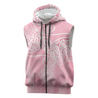 Aotearoa Maori Koru Curves Sleeveless Zip Hoodie Silver Ferns - Rose Pink