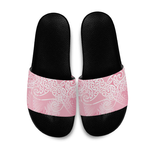 Aotearoa Maori Koru Curves Slide Sandals Silver Ferns - Rose Pink