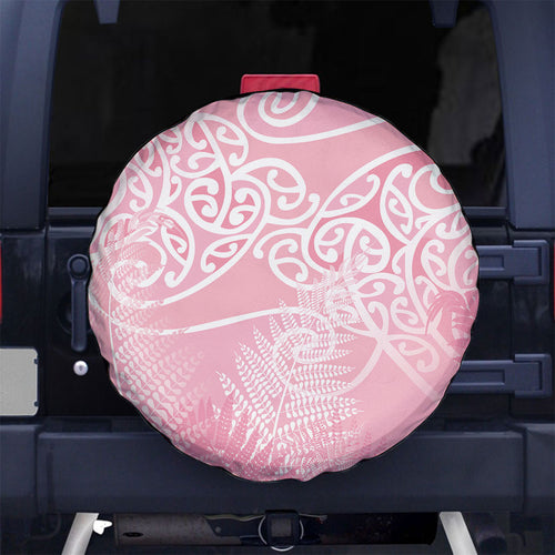 Aotearoa Maori Koru Curves Spare Tire Cover Silver Ferns - Rose Pink