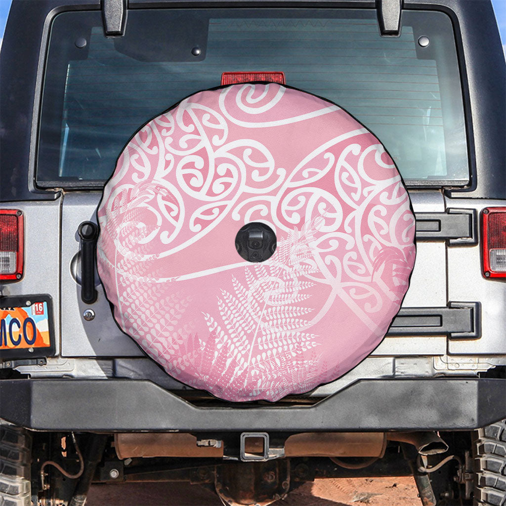 Aotearoa Maori Koru Curves Spare Tire Cover Silver Ferns - Rose Pink