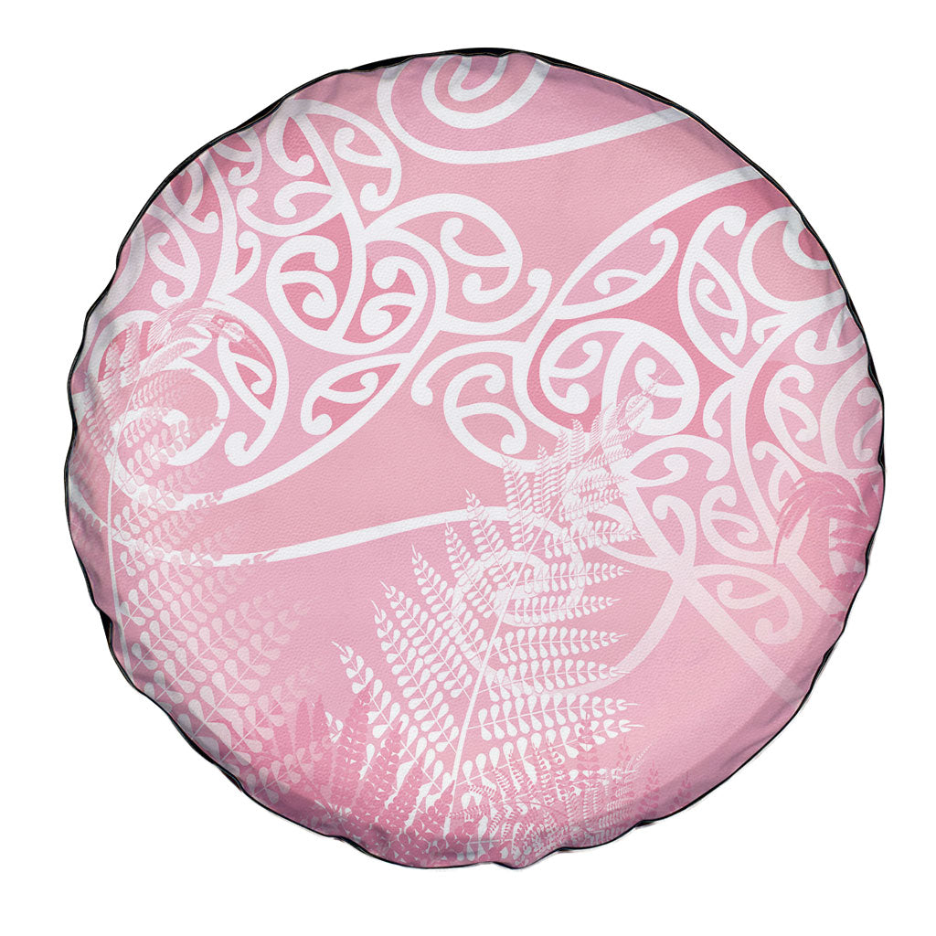 Aotearoa Maori Koru Curves Spare Tire Cover Silver Ferns - Rose Pink
