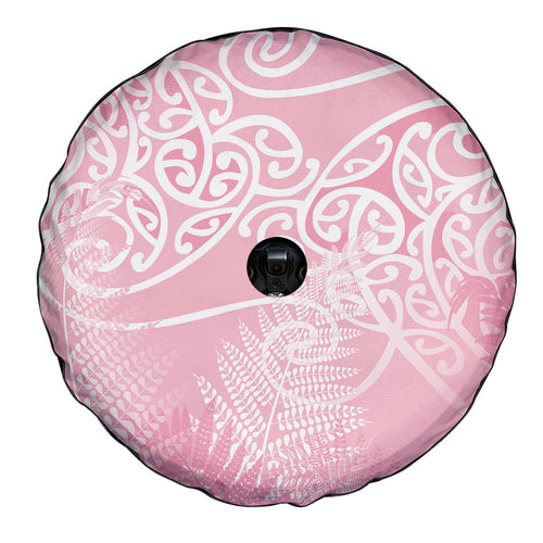Aotearoa Maori Koru Curves Spare Tire Cover Silver Ferns - Rose Pink