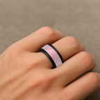 Aotearoa Maori Koru Curves Spinner Ring Silver Ferns - Rose Pink