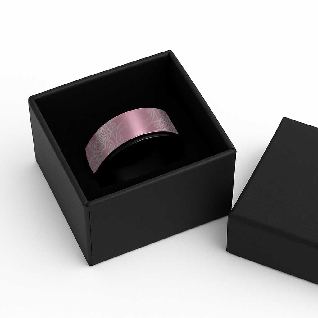 Aotearoa Maori Koru Curves Spinner Ring Silver Ferns - Rose Pink