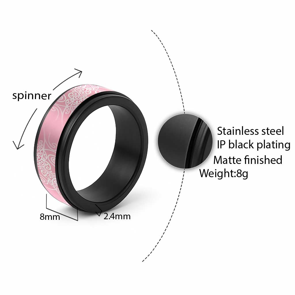 Aotearoa Maori Koru Curves Spinner Ring Silver Ferns - Rose Pink