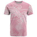 Aotearoa Maori Koru Curves T Shirt Silver Ferns - Rose Pink
