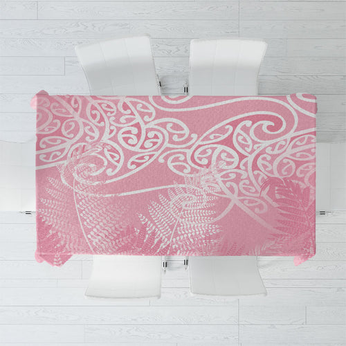 Aotearoa Maori Koru Curves Tablecloth Silver Ferns - Rose Pink