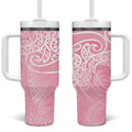 Aotearoa Maori Koru Curves Tumbler With Handle Silver Ferns - Rose Pink