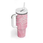 Aotearoa Maori Koru Curves Tumbler With Handle Silver Ferns - Rose Pink
