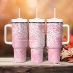 Aotearoa Maori Koru Curves Tumbler With Handle Silver Ferns - Rose Pink