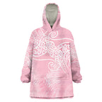 Aotearoa Maori Koru Curves Wearable Blanket Hoodie Silver Ferns - Rose Pink